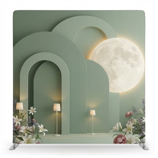 Sage Moonrise Orchard Pillowcover Backdrop by True Backdrops, featuring a natural, botanical design with soft green and beige tones.