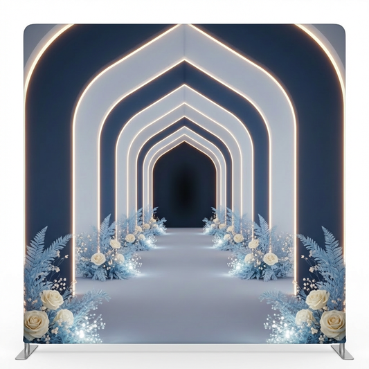 Elegant Midnight Bloom Cathedral Pillowcover Backdrop from True Backdrops, featuring floral design on soft fabric background.