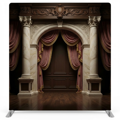 True Backdrops Grand Opera House pillowcover backdrop featuring detailed stage curtain and theatre interior design.