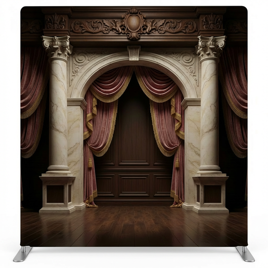 True Backdrops Grand Opera House pillowcover backdrop featuring detailed stage curtain and theatre interior design.