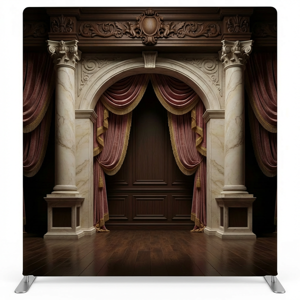 True Backdrops Grand Opera House pillowcover backdrop featuring detailed stage curtain and theatre interior design.