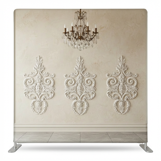 Antique Manor Elegance pillowcover backdrop by True Backdrops featuring vintage floral fabric and decorative tassels.