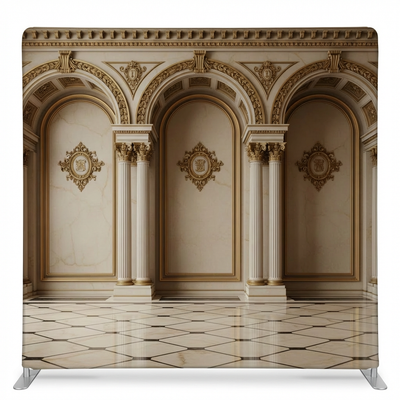 Gilded Imperial Hall pillowcover backdrop by True Backdrops, featuring luxurious gold and ornate design for elegant decor.