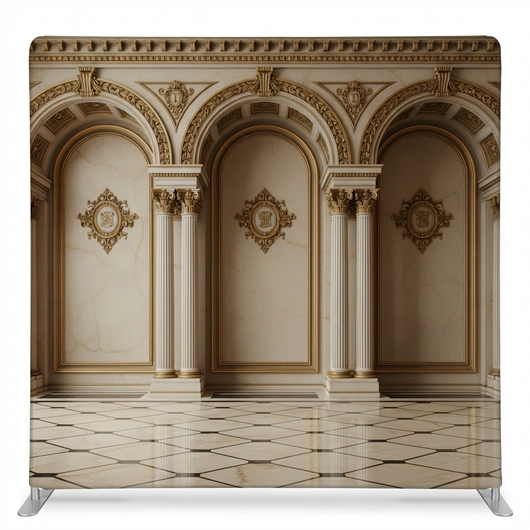 Gilded Imperial Hall pillowcover backdrop by True Backdrops, featuring luxurious gold and ornate design for elegant decor.