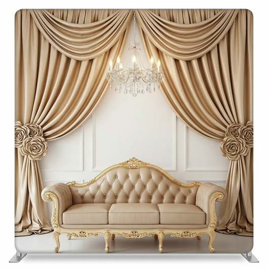 Gilded Champagne Estate Pillowcover Backdrop by True Backdrops, featuring luxurious gold-toned fabric with elegant pillow and backdrop design.