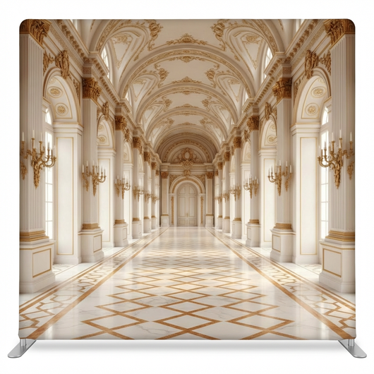 Gilded Palace Hall pillowcover backdrop by True Backdrops featuring ornate gold detailing and luxurious design for elegant decor.