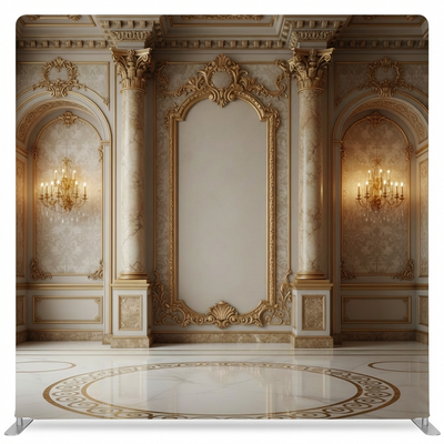 Gilded Heritage Palace Pillowcover Backdrop by True Backdrops, showcasing elegant golden fabric and decorative pillow design.