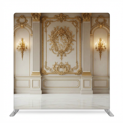 Gilded Heritage Pillowcover Backdrop by True Backdrops featuring elegant, textured fabric in gold tones for stylish decor.