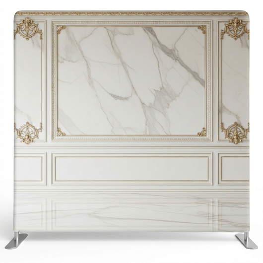 Gilded marble manor pillowcover backdrop with elegant gold accents, perfect for photography or decorative settings.