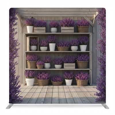 Provençal Lavender Market Pillowcover Backdrop by True Backdrops, featuring soft lavender floral fabric with decorative pillow design.