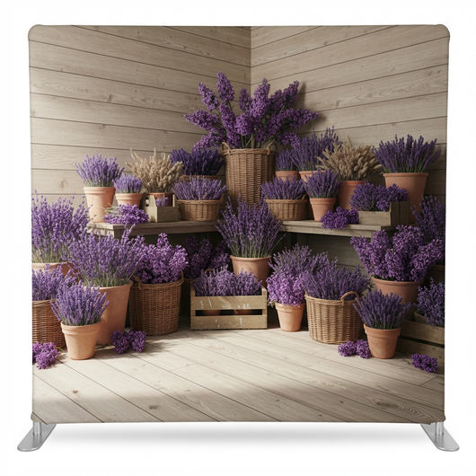 Provençal lavender market pillowcover backdrop by True Backdrops, featuring a vibrant lavender floral design for photography backgrounds.