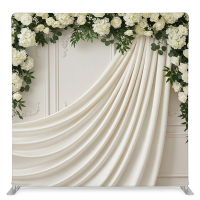 Ivory silk heirloom pillowcover backdrop with soft, elegant fabric, perfect for photography and decorative settings.