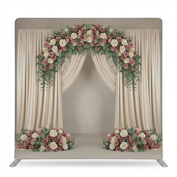 Toasted Champagne double-sided pillowcover backdrop by True Backdrops, showing textured champagne-colored fabric on both sides.