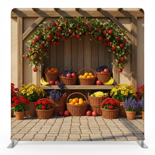 Mediterranean Harvest Days pillowcover backdrop by True Backdrops, featuring a detailed, textured fabric design for home decor.