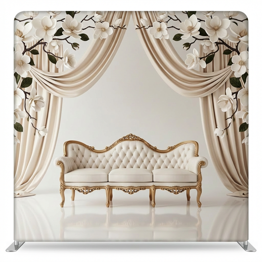 Ivory Magnolia double-sided pillowcover backdrop by True Backdrops, featuring elegant floral design on both sides.