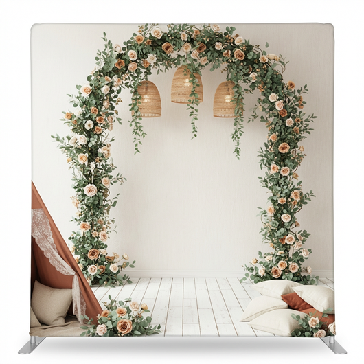 Bohemian Willow arch pillowcover backdrop featuring a floral pattern, designed for use as a decorative pillow cover or backdrop.