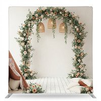 Denim bohemian double-sided pillowcover backdrop by True Backdrops, showing detailed denim and bohemian patterns on each side.
