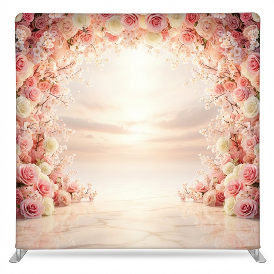 Ethereal Bloom Sunset pillowcover backdrop by True Backdrops, featuring vibrant floral design and soft sunset colors.