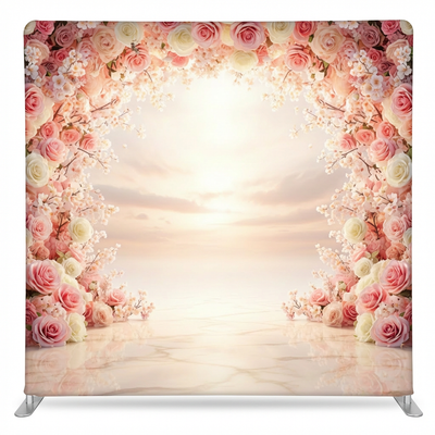 Ethereal Bloom Sunset pillowcover backdrop by True Backdrops, featuring vibrant floral design and soft sunset colors.