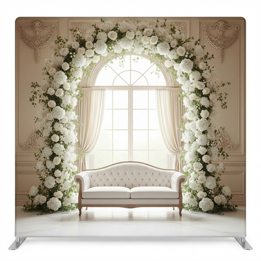 Timeless Elegance arch pillowcover backdrop by True Backdrops, featuring a stylish fabric design for home decor or photography backgrounds.