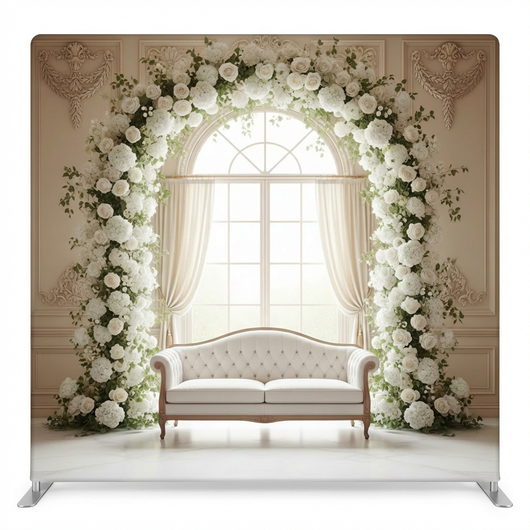 Timeless Elegance arch pillowcover backdrop by True Backdrops, featuring a stylish fabric design for home decor or photography backgrounds.
