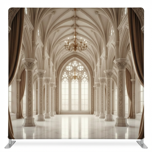Gothic Alabaster Sanctuary pillowcover backdrop by True Backdrops, featuring a white and gray ornate design for photography.