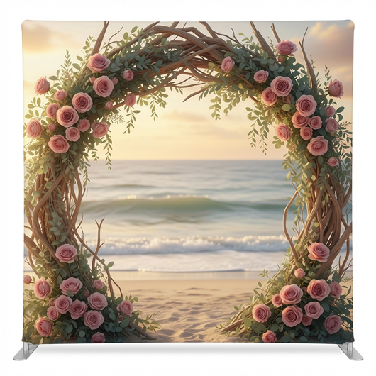 Seaside Rose Twilight Pillowcover Backdrop by True Backdrops, featuring a floral design with pink and purple roses for photography settings.