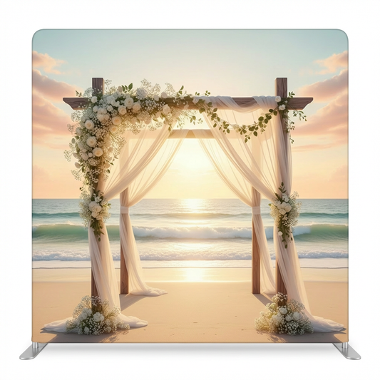 Eternal Summer Sunset Pillowcover Backdrop by True Backdrops featuring vibrant sunset colors and floral design.