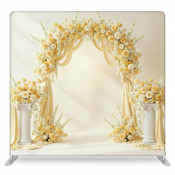Gilded Primrose Path pillowcover backdrop by True Backdrops, featuring a floral design with gold accents and elegant fabric texture.