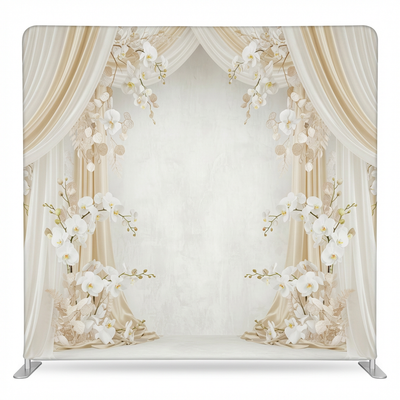 Ivory silk orchid pillowcover backdrop with floral design, ideal for elegant home decor and photography backgrounds.