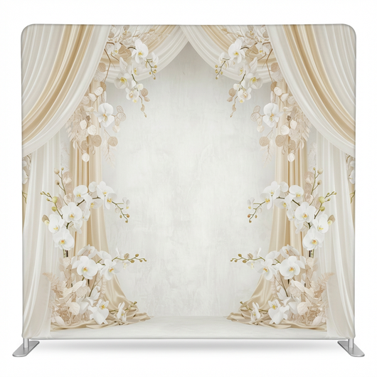 Ivory silk orchid pillowcover backdrop with floral design, ideal for elegant home decor and photography backgrounds.