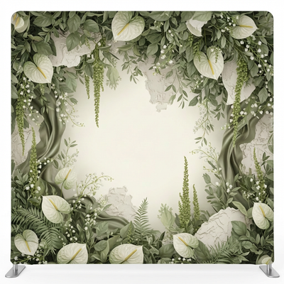 Botanical Sanctuary Pillowcover Backdrop by True Backdrops featuring lush green and floral design, ideal for photography backgrounds.