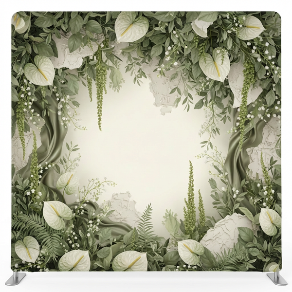 Botanical Sanctuary Pillowcover Backdrop by True Backdrops featuring lush green and floral design, ideal for photography backgrounds.