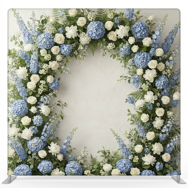 Porcelain blue meadow pillowcover backdrop by True Backdrops, featuring a serene floral design on soft porcelain-colored fabric.