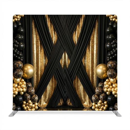 True Backdrops Midnight Gilded Noir Pillowcover Backdrop with luxurious dark fabric and gold accents for elegant decor.
