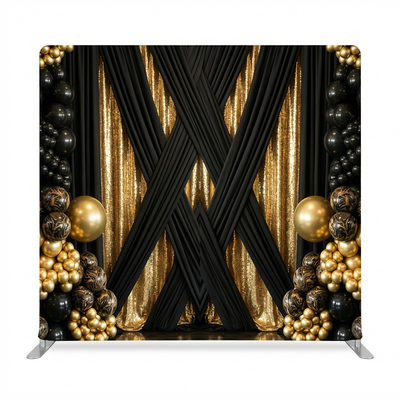 True Backdrops Midnight Gilded Noir Pillowcover Backdrop with luxurious dark fabric and gold accents for elegant decor.