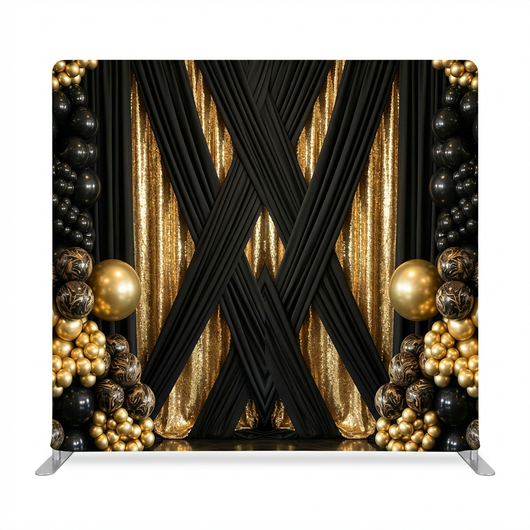 True Backdrops Midnight Gilded Noir Pillowcover Backdrop with luxurious dark fabric and gold accents for elegant decor.