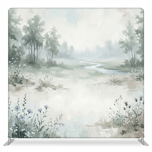 True Backdrops Morning Mist Meadow pillowcover backdrop featuring a soft, scenic floral design for photography or decor.