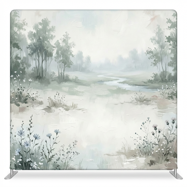 True Backdrops Morning Mist Meadow pillowcover backdrop featuring a soft, scenic floral design for photography or decor.