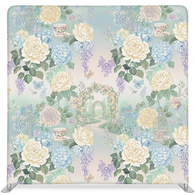 Porcelain tea garden pillowcover backdrop by True Backdrops featuring a serene floral design for home decor or photography setups.