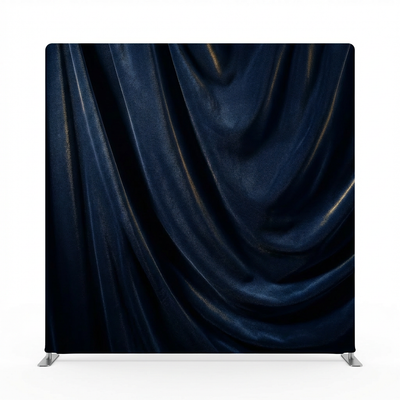 True Backdrops Midnight Sapphire silk pillowcover backdrop with smooth, shiny fabric and elegant deep blue color.