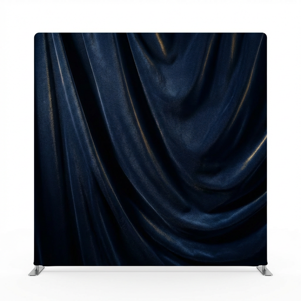 True Backdrops Midnight Sapphire silk pillowcover backdrop with smooth, shiny fabric and elegant deep blue color.