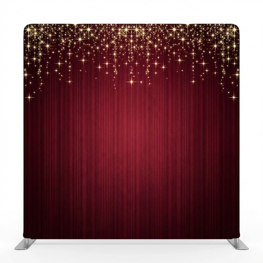 Crimson Starlight evening pillowcover backdrop by True Backdrops, featuring rich red fabric with starry pattern for elegant decor.