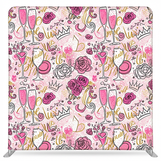 Pink Champagne Toast pillowcover backdrop from True Backdrops, featuring a soft pink fabric with decorative pillow design.