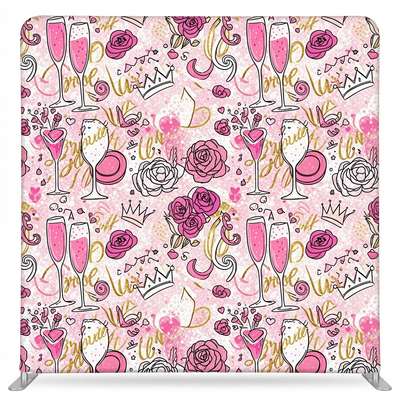 Pink Champagne Toast pillowcover backdrop from True Backdrops, featuring a soft pink fabric with decorative pillow design.