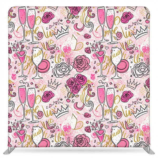 Pink Champagne Toast pillowcover backdrop from True Backdrops, featuring a soft pink fabric with decorative pillow design.