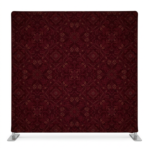 Crimson heirloom pillowcover backdrop with framed design, featuring rich red fabric and decorative patterns for elegant decor.