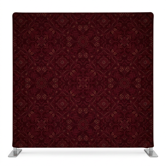 Crimson heirloom pillowcover backdrop with framed design, featuring rich red fabric and decorative patterns for elegant decor.
