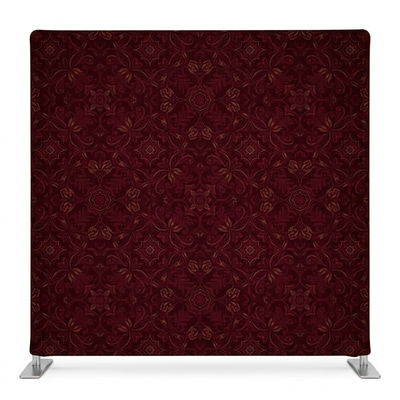 Crimson heirloom pillowcover backdrop with framed design, featuring rich red fabric and decorative patterns for elegant decor.