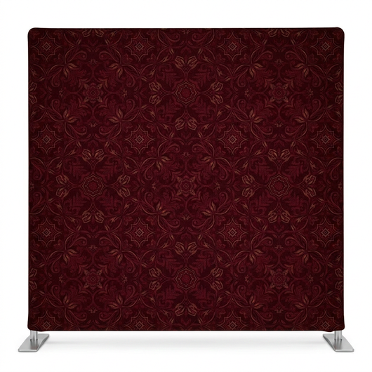Crimson heirloom pillowcover backdrop with framed design, featuring rich red fabric and decorative patterns for elegant decor.